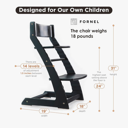 FORNEL Modern Black Wooden High Chair | The Adjustable Grow-with-Me Chair, A Sleek Alternative to