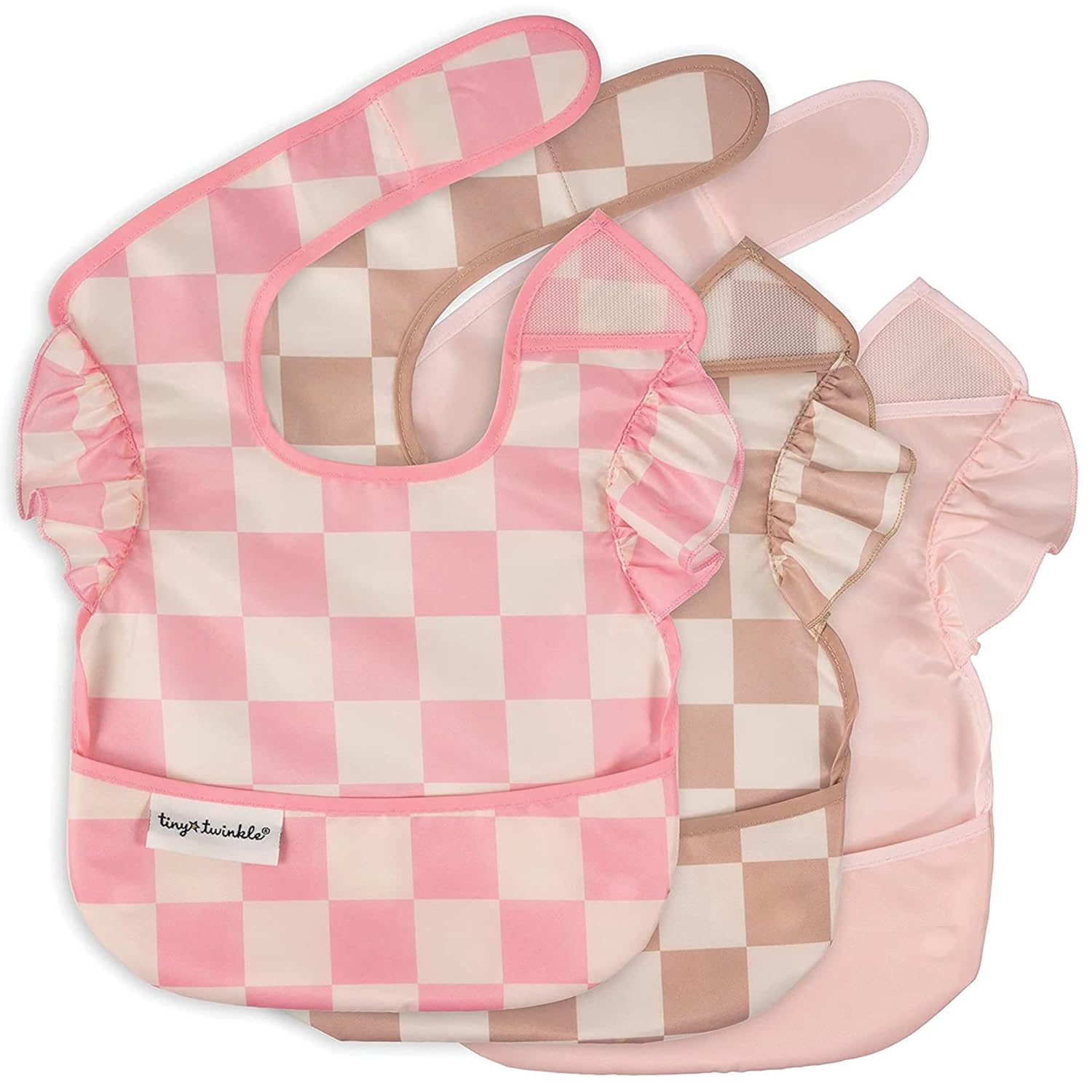 Tiny Twinkle Mess Proof Baby Bibs for Eating - Waterproof, Wipeable Bibs - Toddler Bibs - Travel