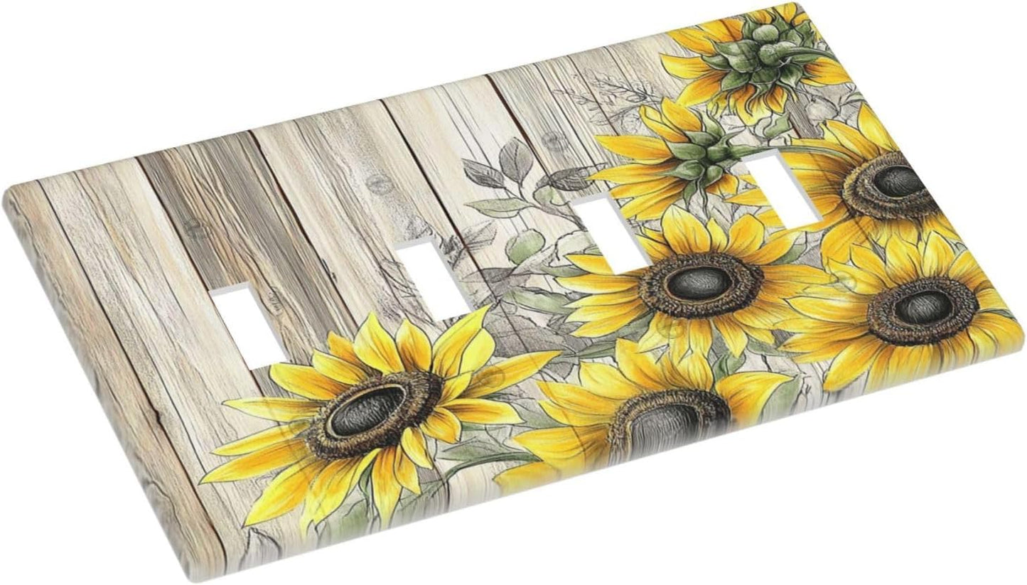 Light Switch Covers Floral Sunflower Rustic Flower Vintage Wood Quad Toggle Electrical Faceplate 4
