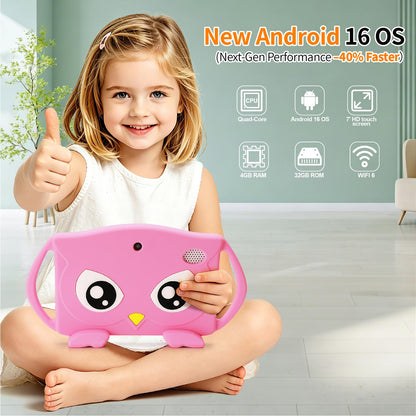 Trayoo Kids Tablet, Android 16 7'' Toddler Tablet for Kids with 4GB RAM 32GB ROM, Parent Control