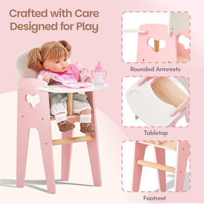 Giant bean Wooden Baby Doll High Chair with Feeding Set for 18 Inch Dolls