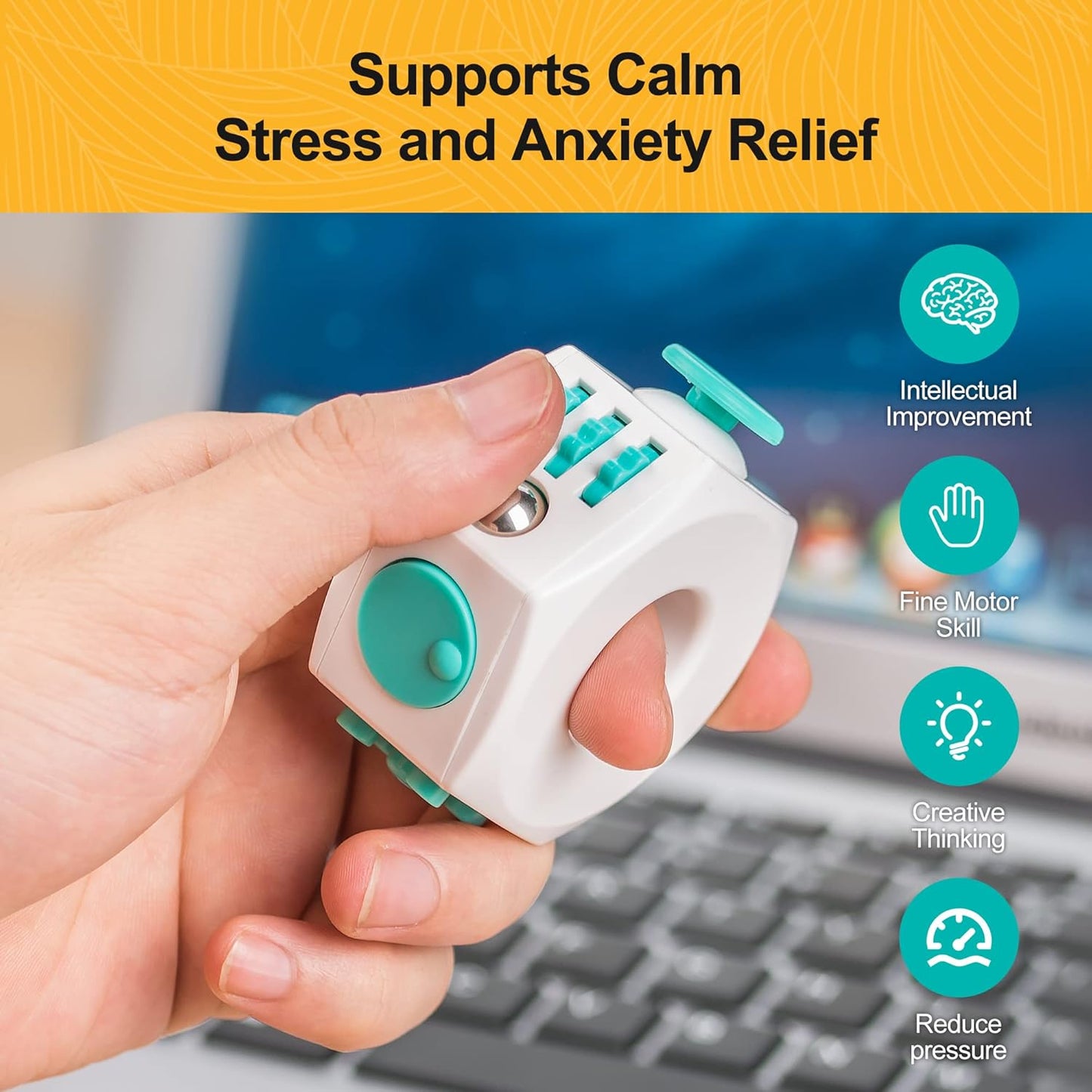 Fidget Cube Stress Relief Toy – 6 Sided Infinity Cube Fidget Toy for Kids, Adults – Heavy Duty ABS Plastic Sensory Fidget Toy for Anxiety Relief – Ideal for Office, School, Traveling