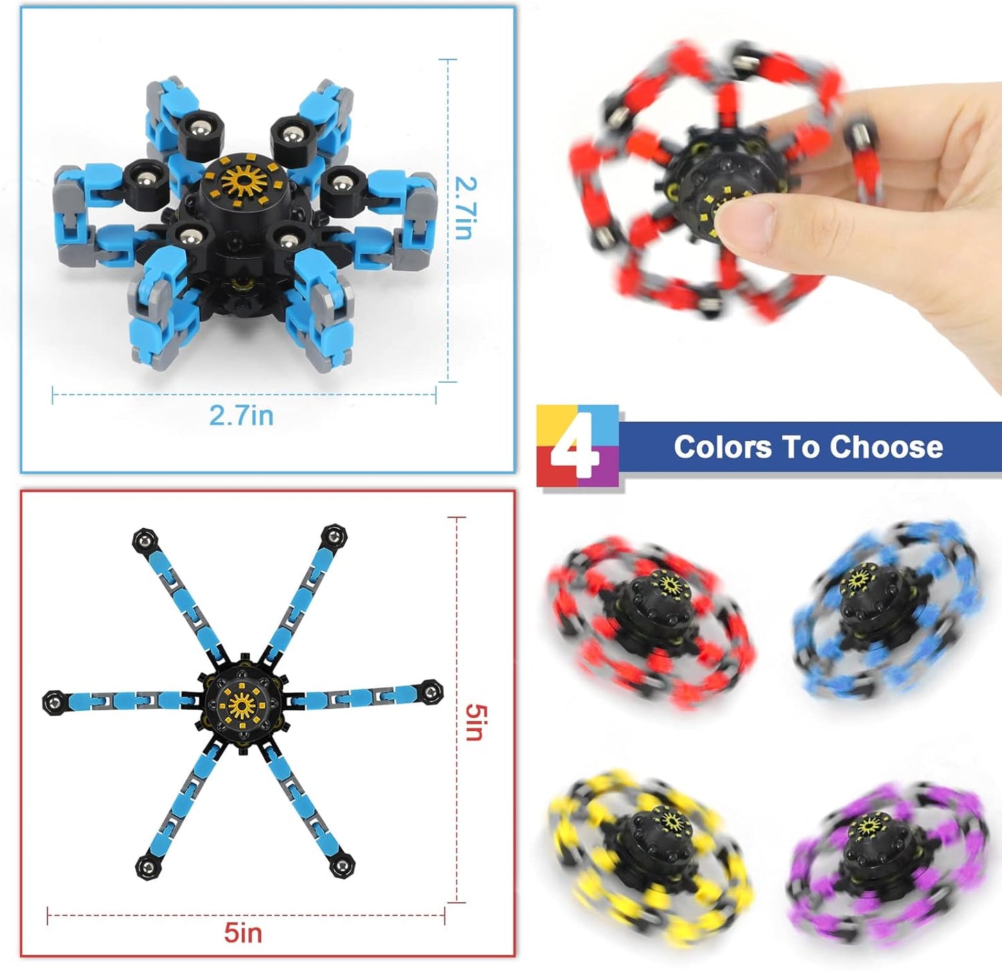 Fidgets Sensory Toys Transformable Chain Mechanical Fidget Toy 2 Pack Deformation Fidgets Spinners for Girls Boys Kids Adults Stocking Stuffers