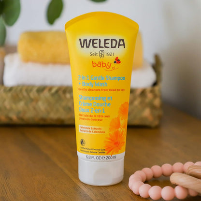 Weleda Baby Calendula 2-in-1 Gentle Shampoo and Body Wash, 6.8 Fluid Ounce, Plant Rich Cleanser
