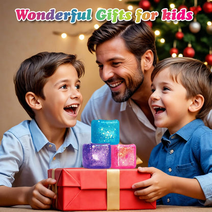 3Pack Slow Rise Glitter Squishy Cube Square Ice Cube Malt Sugar Stress Balls for Adults&Kids, Nice Stress Cube, Sensory Fidget Toys for Mellow and Chill, Classroom Treasure Box(Purple/Pink/Blue)