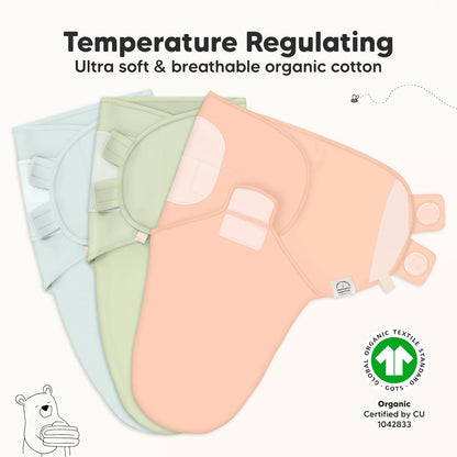 KeaBabies 3-Pack Organic Baby Swaddle Sleep Sacks - Swaddles for Newborns, Infant 0-3 Months, Baby Girls, Boys, Soft & Snug Newborn Sleep Sack, Nursery Swaddling Blankets (Mellow)