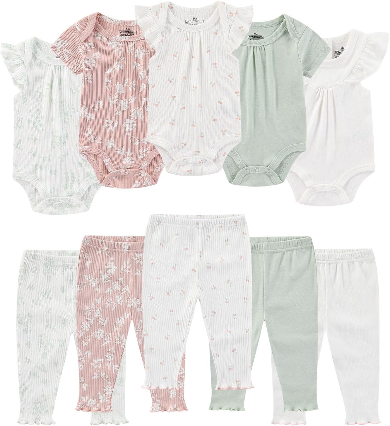 Baby Bodysuit and Pant Set Summer Ribbed Mix Match Infant Boy Girl Clothes Outfits