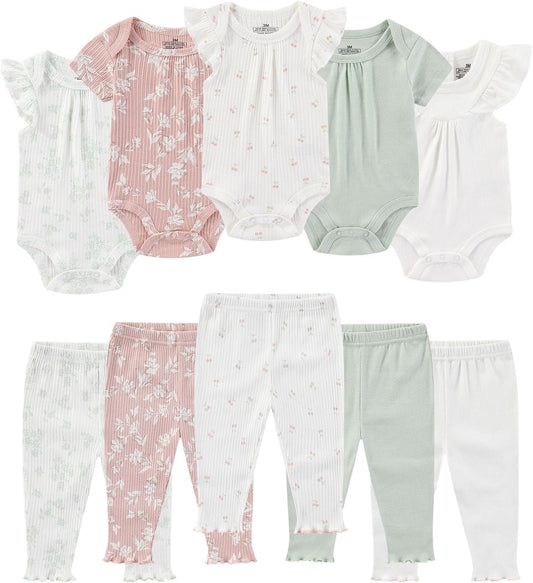 Baby Bodysuit and Pant Set Summer Ribbed Mix Match Infant Boy Girl Clothes Outfits