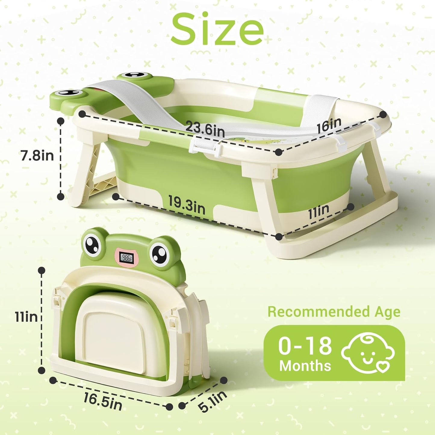 Baby Bathtub, Collapsible Newborn Bathtub for Infant to Toddler 0-24 Months with Soft Cushion and