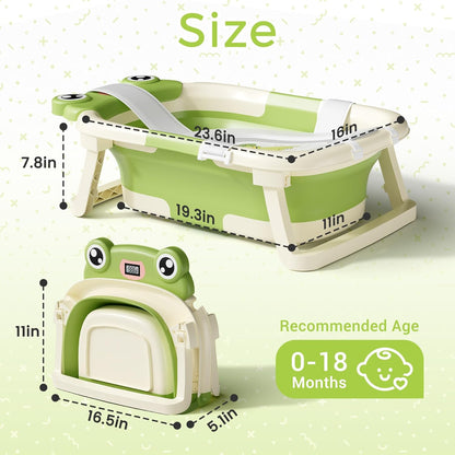 Baby Bathtub, Collapsible Newborn Bathtub for Infant to Toddler 0-24 Months with Soft Cushion and