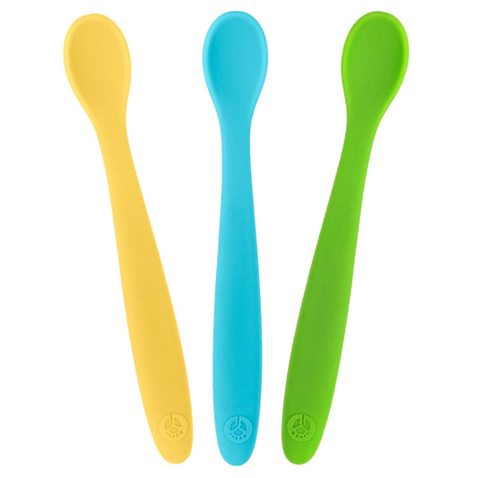WeeSprout Silicone Baby Spoons - First Stage Infant Feeding Utensils With Soft-Tip, Bendable Kitchenware for Parent & Self-Feeding, Ultra-Durable, Dishwasher Safe, Travel Case, Set of 3