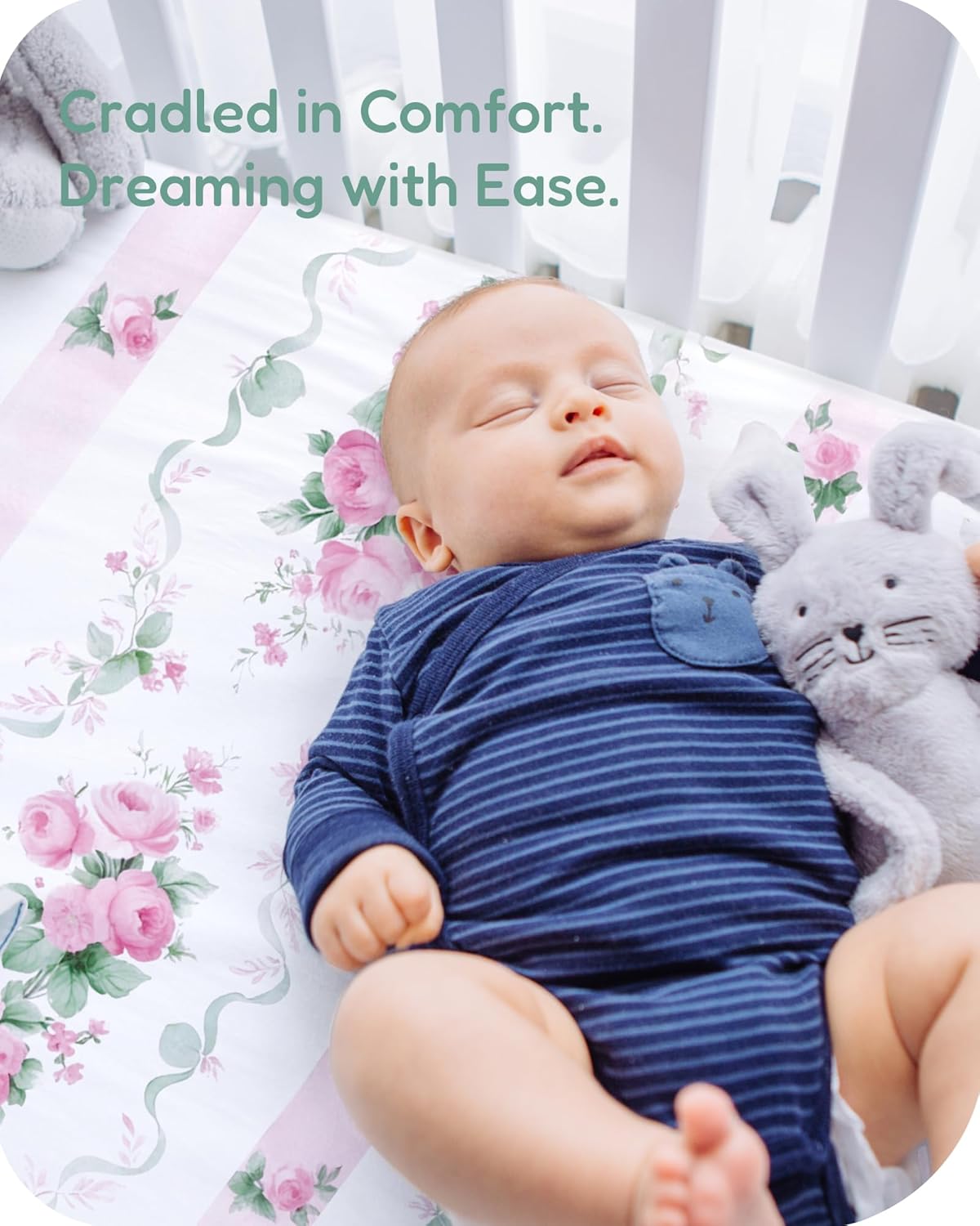 Baby Crib Sheets for Standard Crib Mattress - Pink Roses Pattern, Breathable and Soft, Safe and