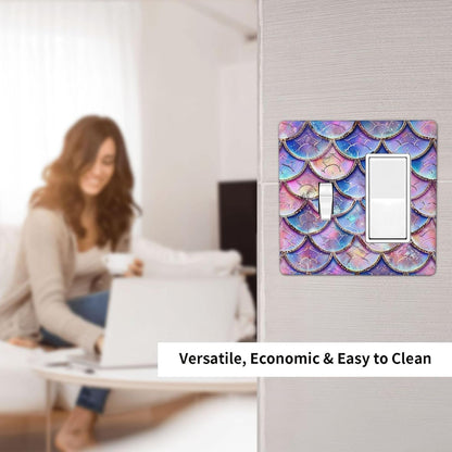 Decorative Outlet Covers Cute Pink Purple Mermaid Scales 2 Gang 1 Gang Wall Plate Cover Single Toggle Rocker Combo Light Switch Cover Plate Face Plate for Bedroom Home Decor