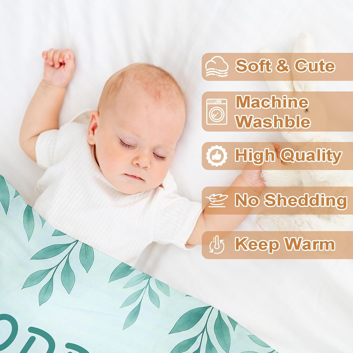 Ship Next Day, Personalized Baby Blanket – Printed in USA, Custom Baby Blanket for Boys & Girls