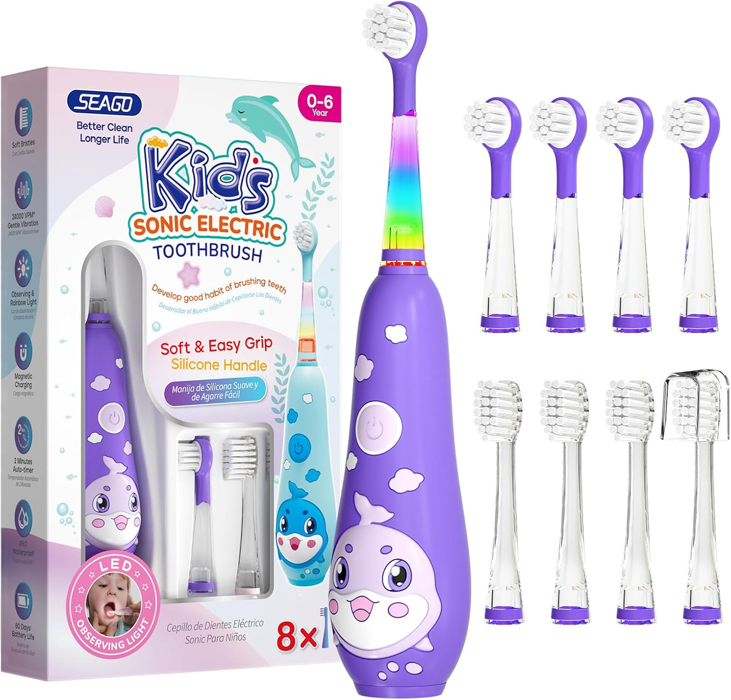 SEAGO Kids Electric Toothbrushes Rechargeable, Toddler Electric Toothbrush with Magnetic Charging