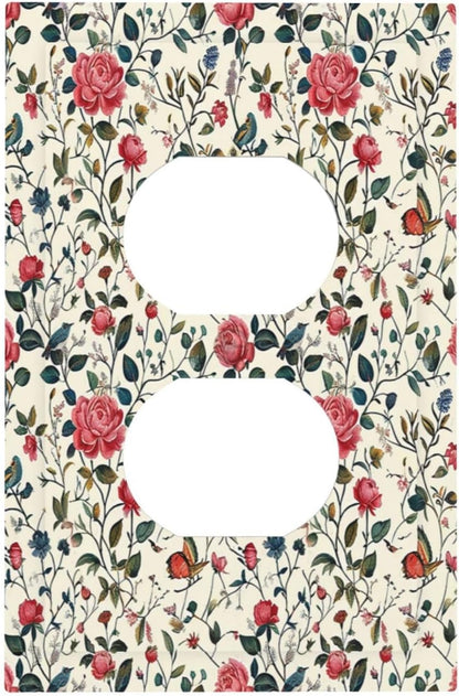 Outlet Covers Vintage Flowers Rose Leaf Bird Butterfly 1 Gang Duplex Wall Plate Decorative Switch Plates Electrical Receptacle Faceplate Light Switch Cover for Bedroom living Room Decor