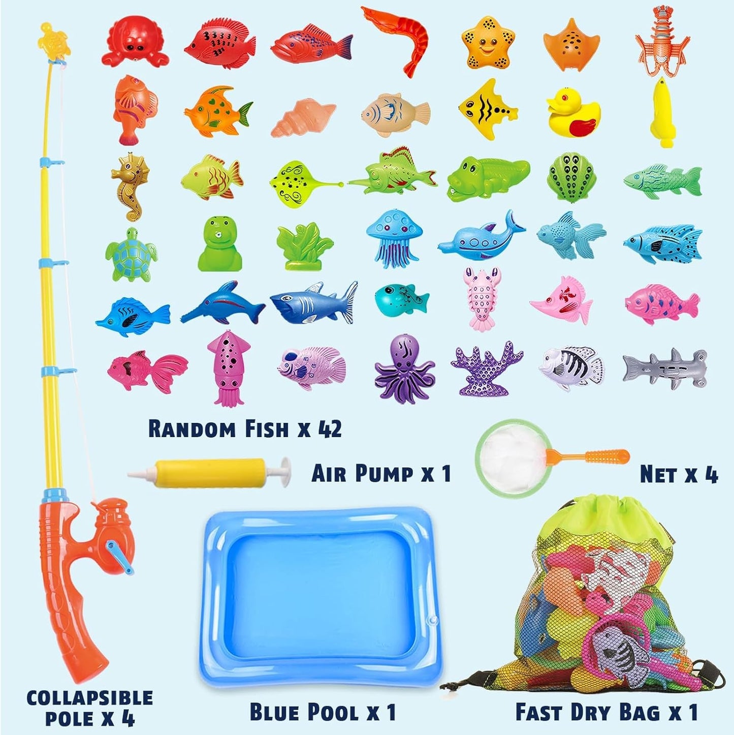 CozyBomB™ Magnetic Fishing Toys Game Set for Kids | Water Table Bathtub Kiddie Pool Party & Pole