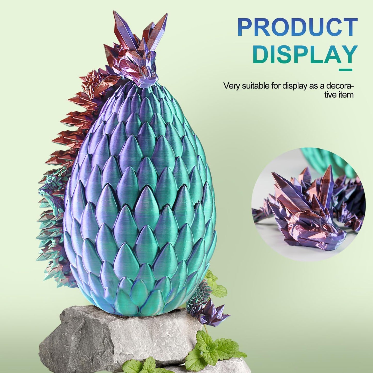 Dragon Eggs with Dragon Inside, 16.5 Inch Large 3D Printed Dragon Egg Articulated Dragon Crystal Dragon Executive Desk Toys Fidget Toy for Autism/ADHD (Blue Green, with Egg)