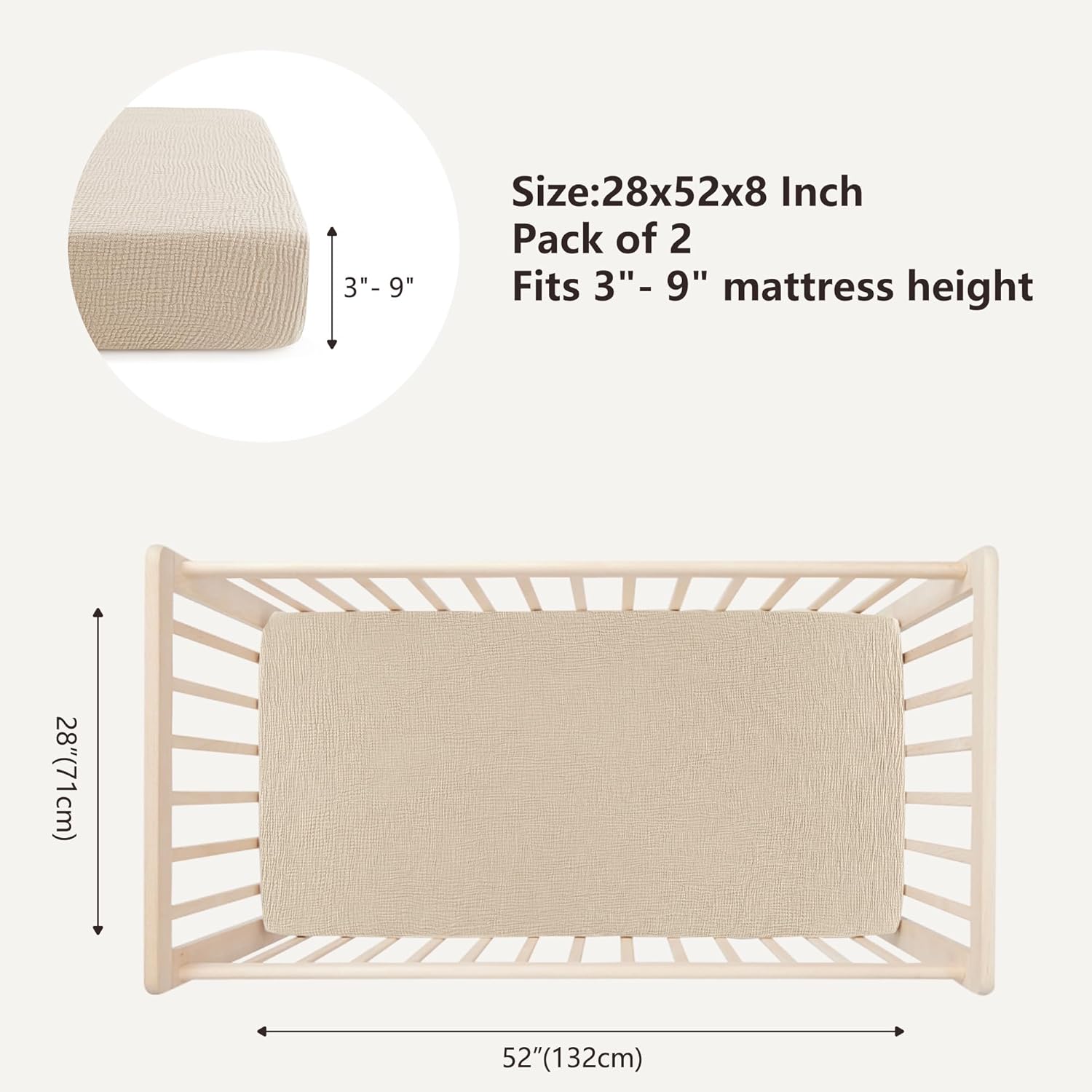 Bearmoss Muslin Crib Sheets 100% Cotton Baby Crib Sheets Fitted for Standard Crib Mattress &