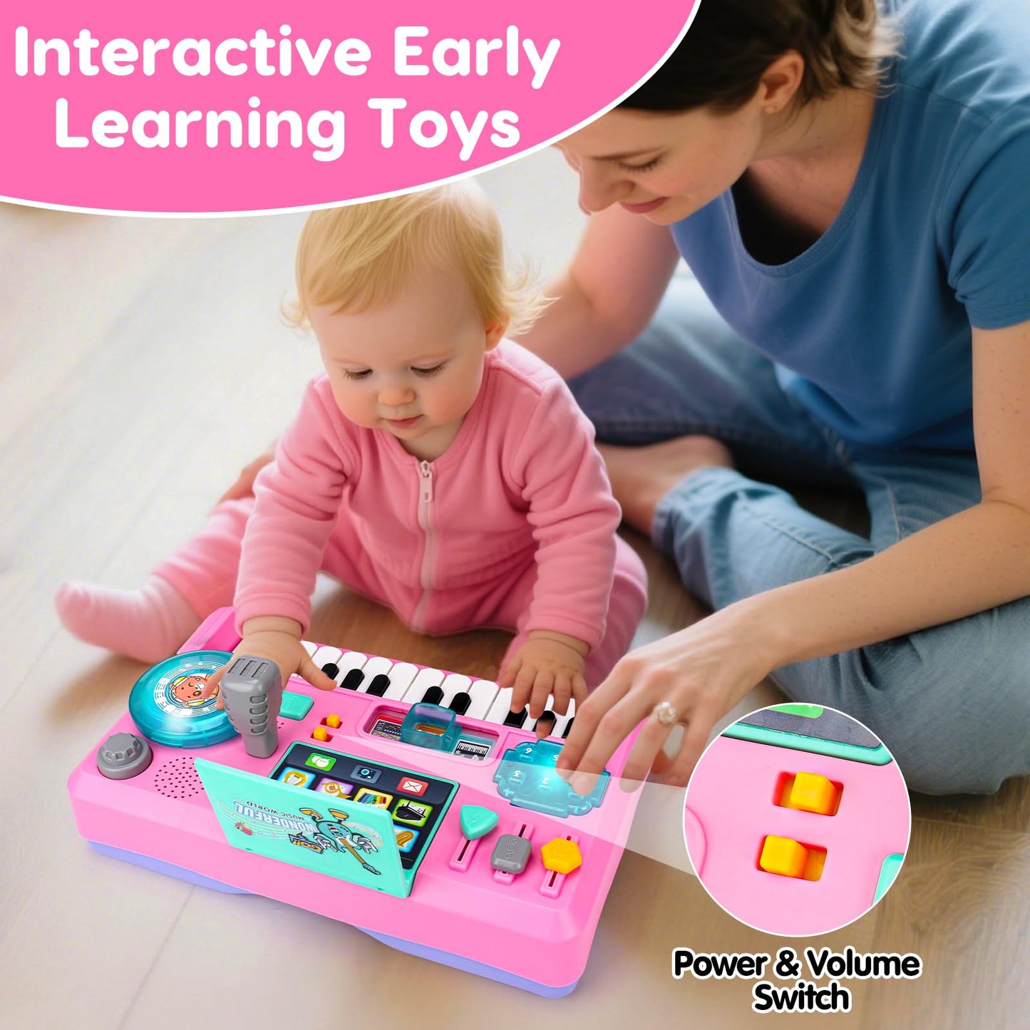 Baby DJ Table Musical Piano Toys for Toddlers Boys Girls with Music & Light