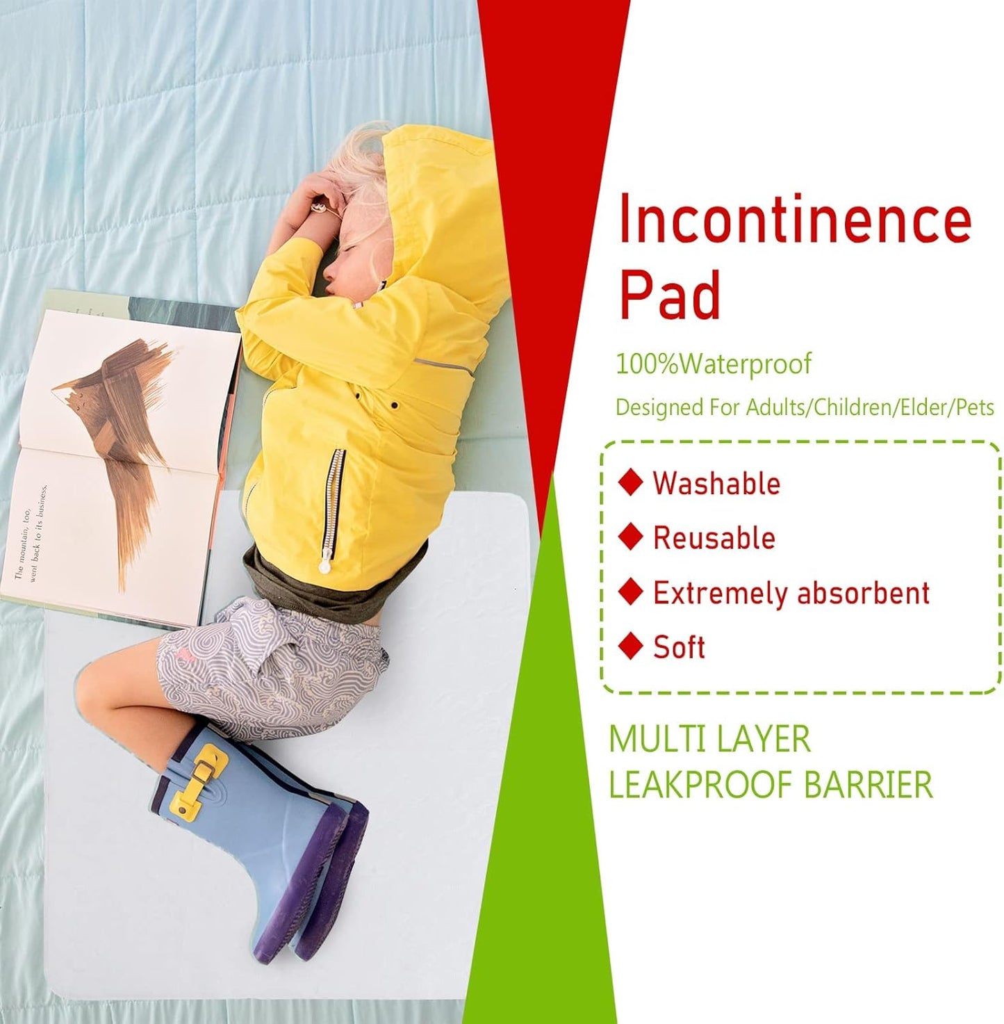 Bamuho Bed Pads for Incontinence Washable with 4 Layers of Protection, Waterproof Bed Pads Large 2