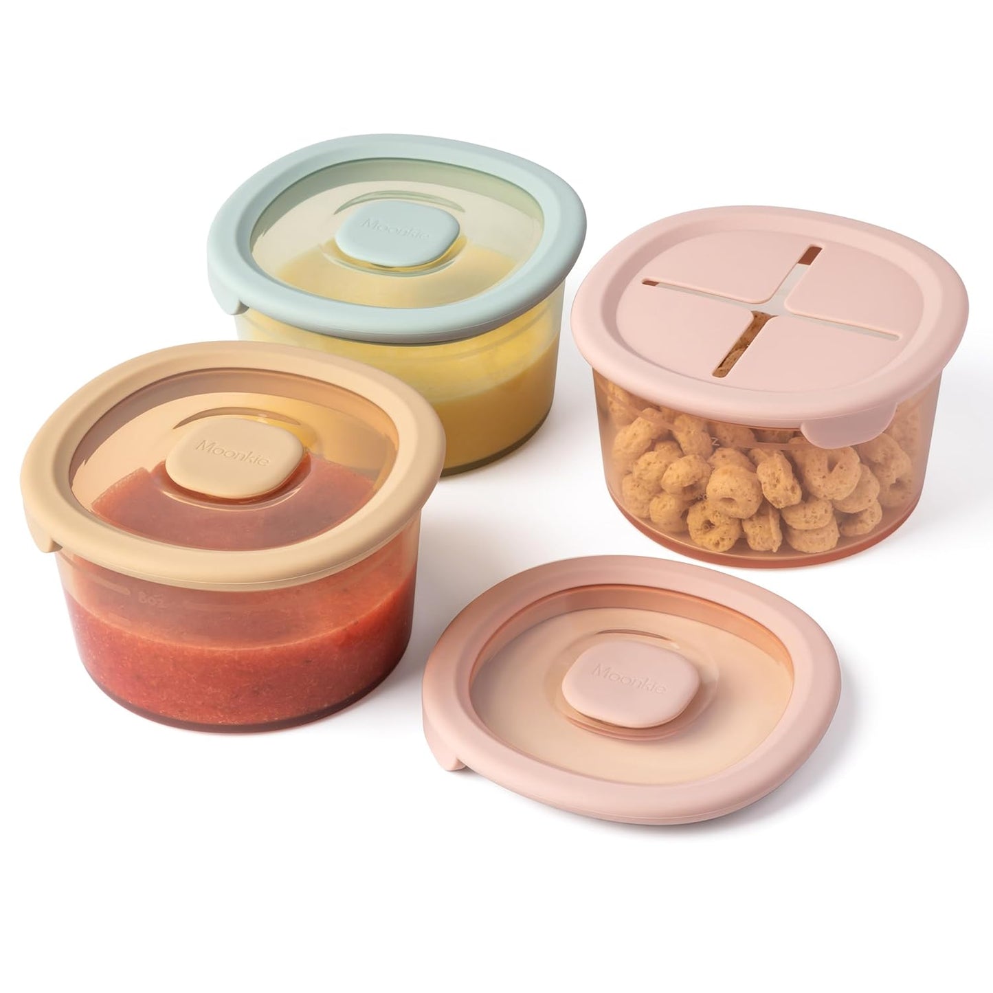 Moonkie Silicone Snack Containers for Kids | 8 oz Baby Food Storage Containers with Airtight Lids