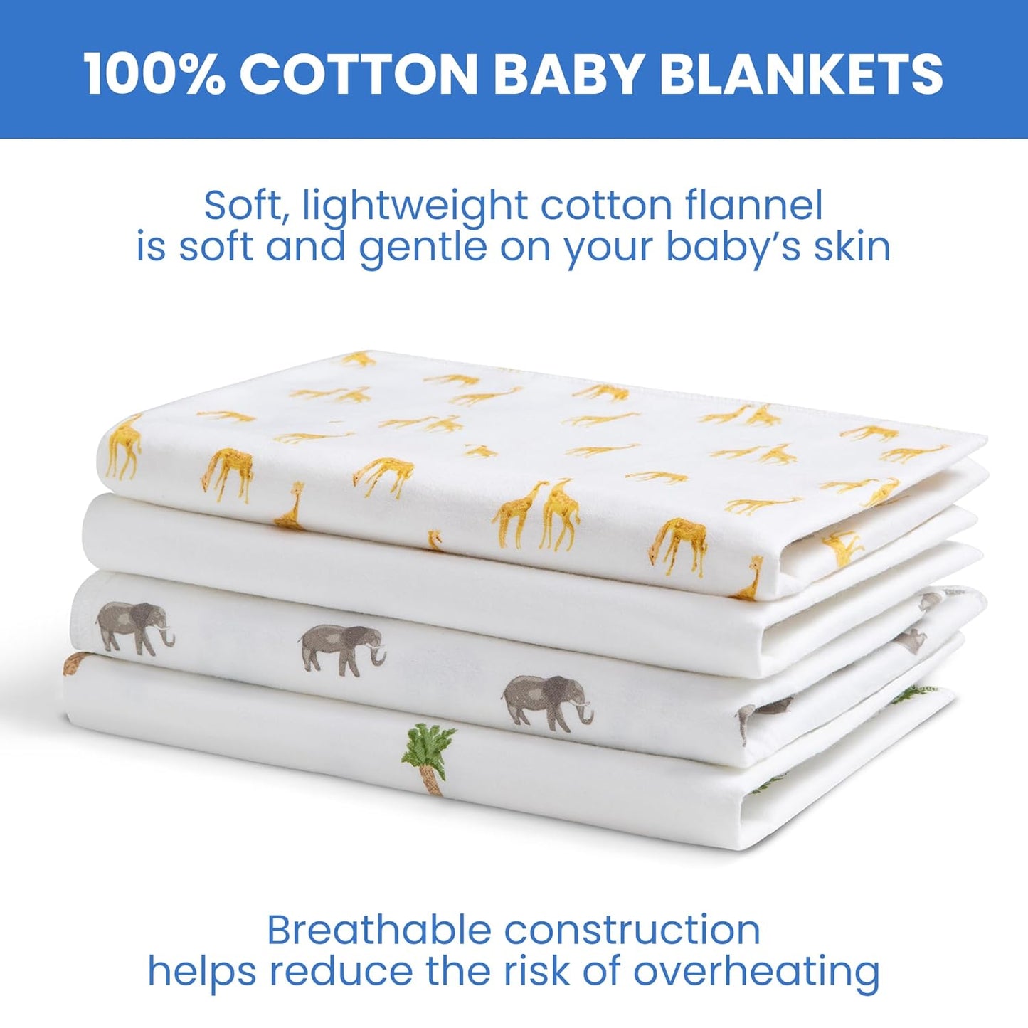 Delta Children 100% Cotton Flannel Baby Receiving Blankets for Girls and Boys – 30x30 Inches (Pack