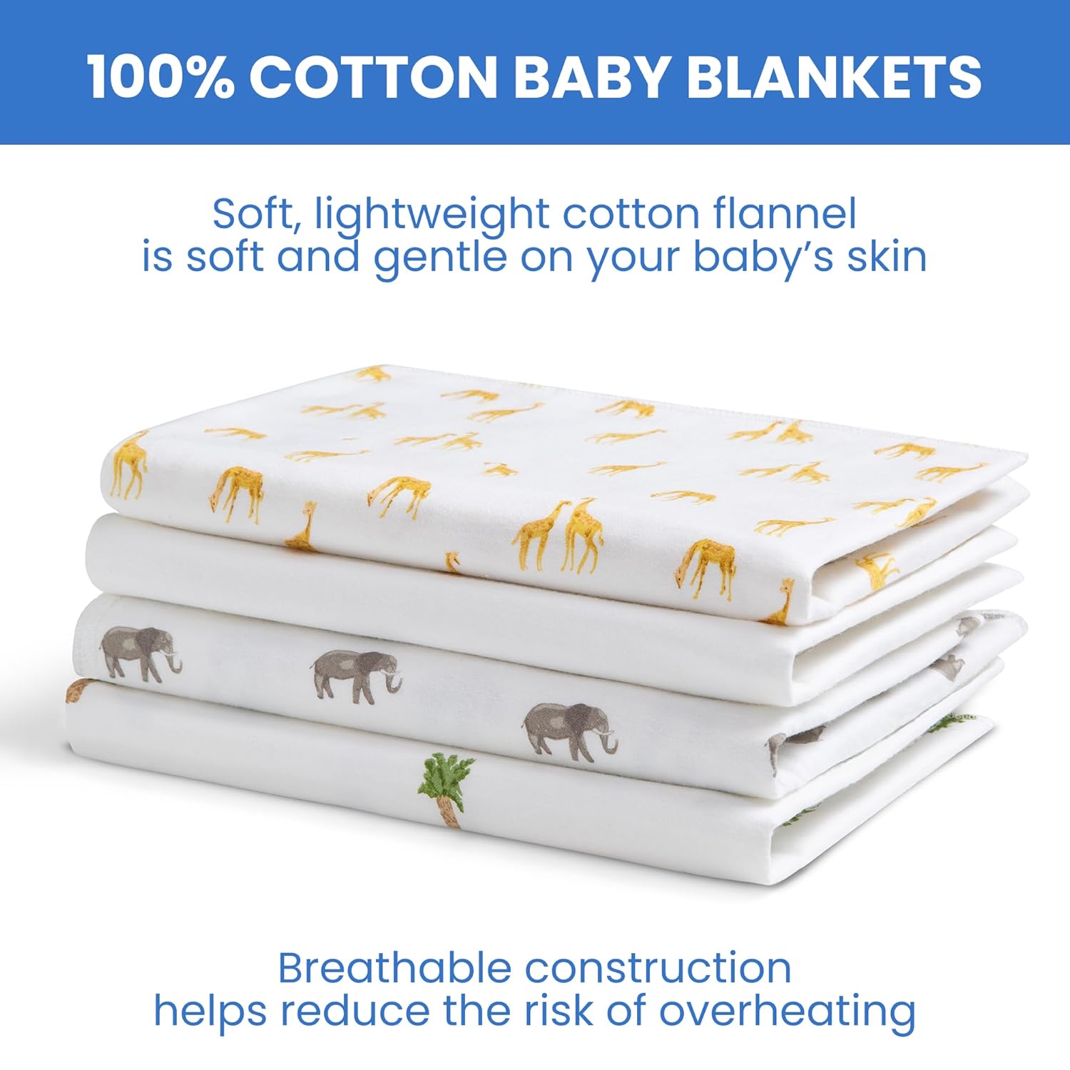 Delta Children 100% Cotton Flannel Baby Receiving Blankets for Girls and Boys – 30x30 Inches (Pack