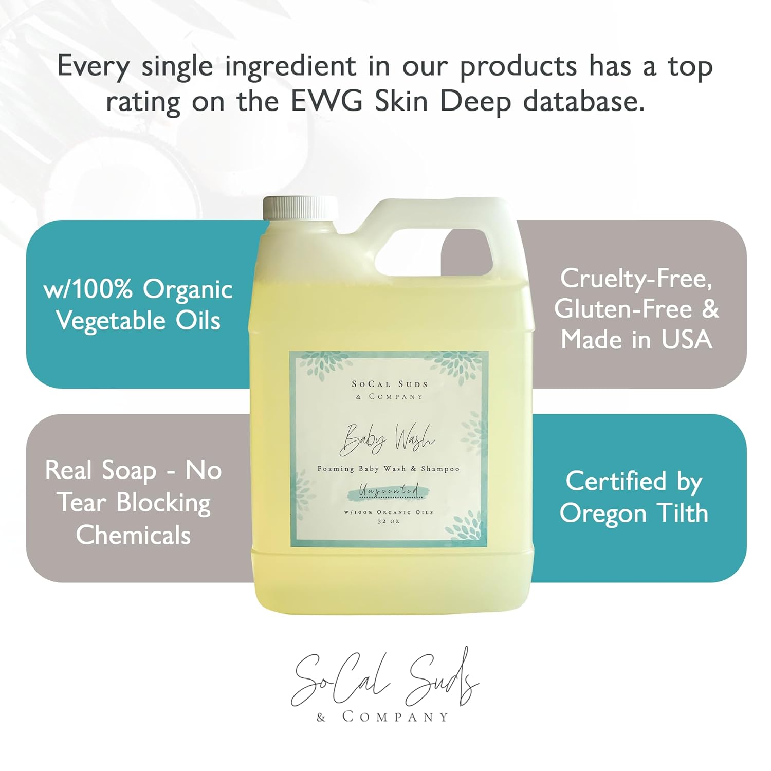 SoCal Suds & Company - 2-in-1 Organic Foaming Baby Wash Castile Soap & Shampoo Refill - Gentle Body