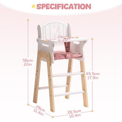 ROBOTIME Wooden Baby Doll High Chair for 18 Inch Dolls, Pink