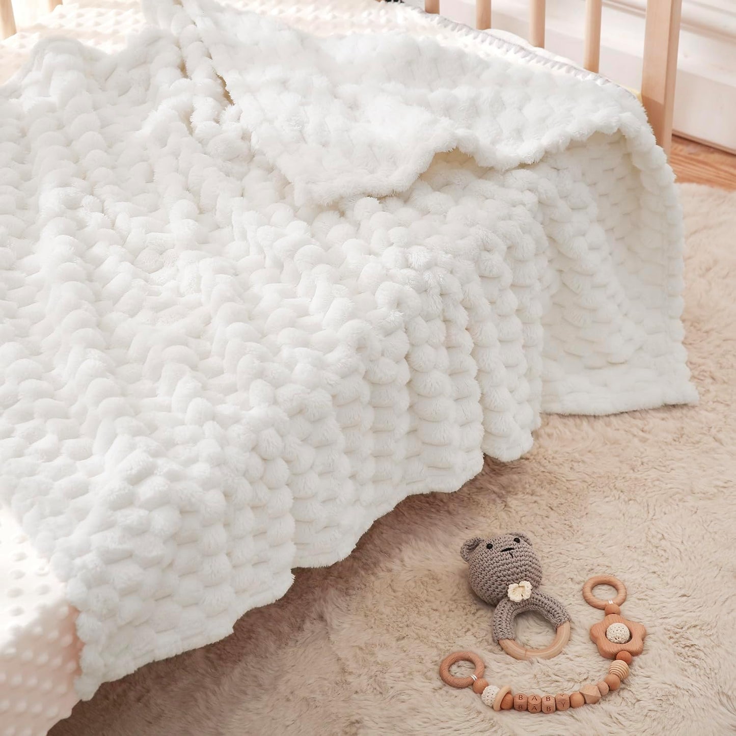 HOMRITAR Flannel Fleece Fluffy Fuzzy Blanket for Baby 3D Jacquard Soft Warm Plush Bed Blankets for
