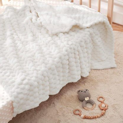 HOMRITAR Flannel Fleece Fluffy Fuzzy Blanket for Baby 3D Jacquard Soft Warm Plush Bed Blankets for
