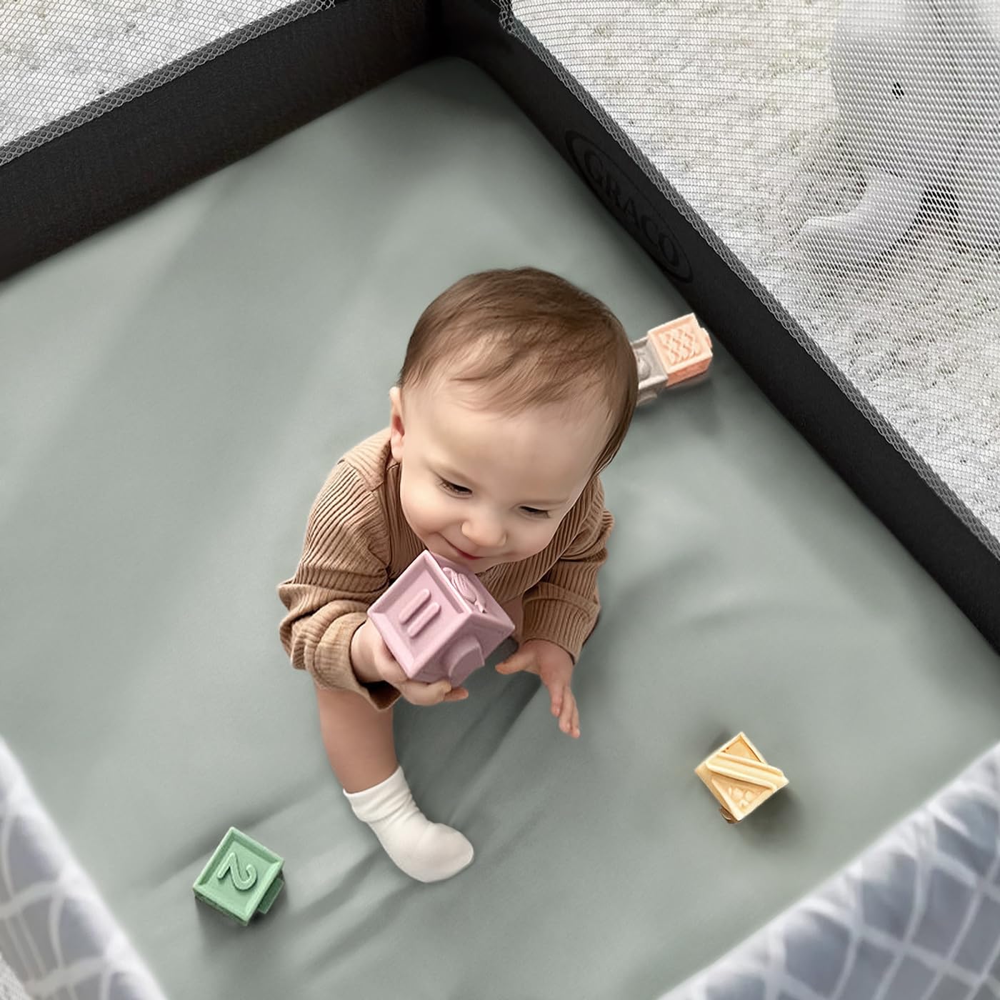 GRSSDER Mini Crib Sheets Fitted, Pack and Play Sheets 2 Pack, Ultra Soft Stretchy Pack N Play