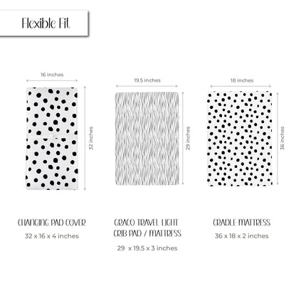 Changing Pad Cover Set | Cradle Sheet 2 Pack 100% Jersey Cotton Black and White Abstract Stripes and Dots by Ely's & Co