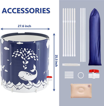 BESTHLS Foldable Bathtub Portable Soaking Bath Tub,Eco-Friendly Bathing Tub for Shower Stall (Blue