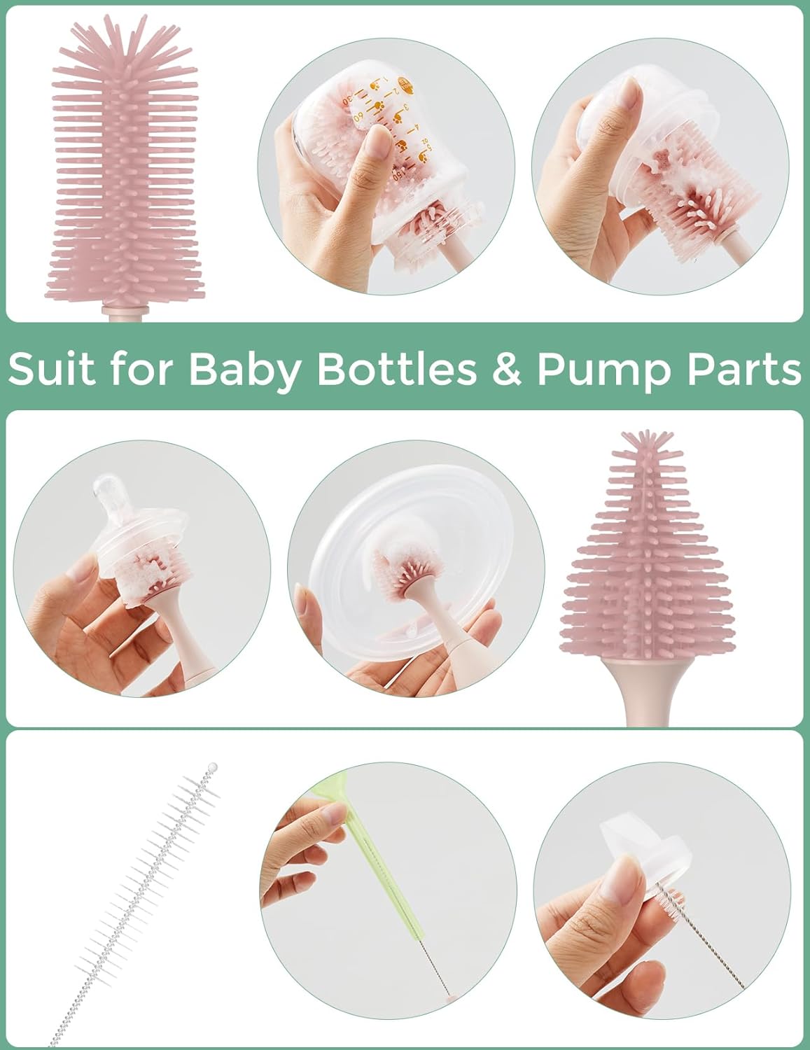 Momcozy Bottle Brush Kit, Innovative Push-Press Design for Better Cleaning - Baby Bottle Cleaner