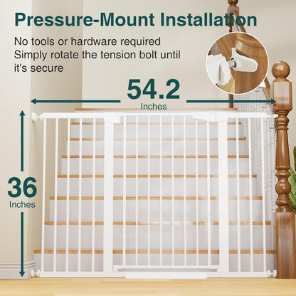 Cumbor 36" Extra Tall Baby Gate for Stairs, 29.7-54.2" Extra Wide Dog Gate for Doorways Hallways, Pressure Mounted Child Gate for Wide Opening, Auto Close Personal Safety for Babies and Pets, White