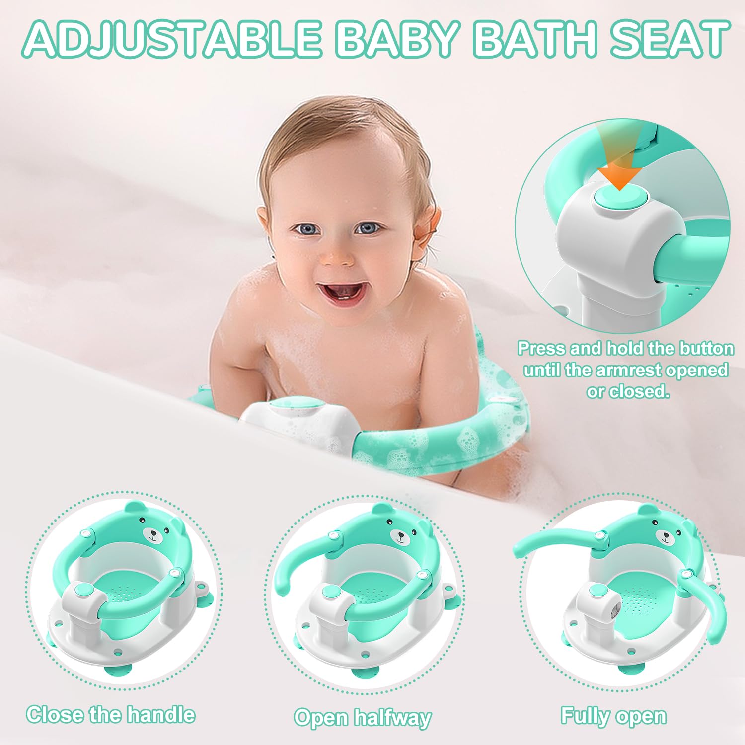 Baby Bath Seat for Babies 6 Months & up, Non-Slip Toddler Bath Seats for Babies Sitting Up, Safe