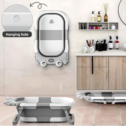 Collapsible Baby Bathtub for Newborns to Toddler with Real-time Temp Monitor & Floating