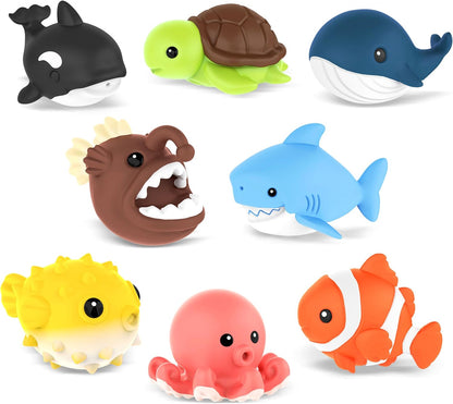 8 PCS Ocean Animal Bath Toys Mold Free Infant Bath Tub Toys for 12 Months - No Hole Bathtub Toys