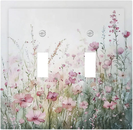 Decorative Switch Plates Wildflower Botanical Watercolor Floral 2 Gang Double Toggle Outlet Light Switch Cover Wall Plate Electrical Faceplate For Bed Room Living Room Decor