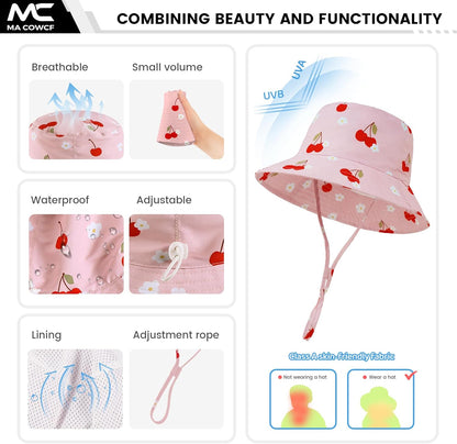 Baby Sun Hat 0-6 Years Toddler Boys Girls Adjustable Bucket Hats Kids Bucket Hats UPF 50+ Wide Brim Beach Swim Pool