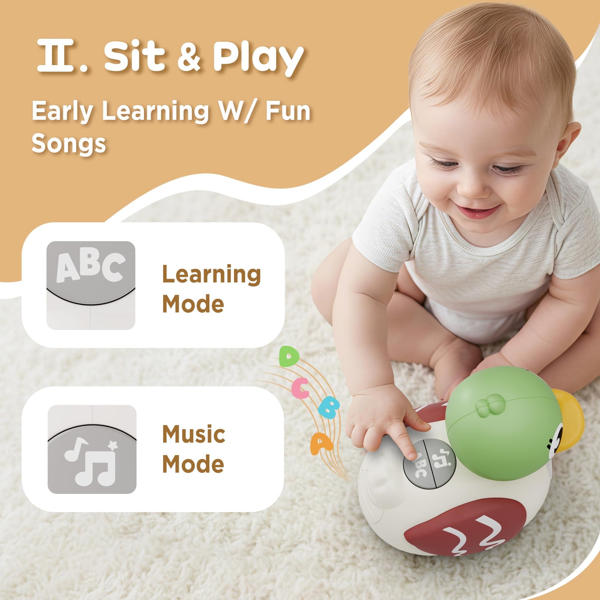 iPlay, iLearn Baby Musical Duck Toy, Tummy Time Crawling Toy for 6-12 Month