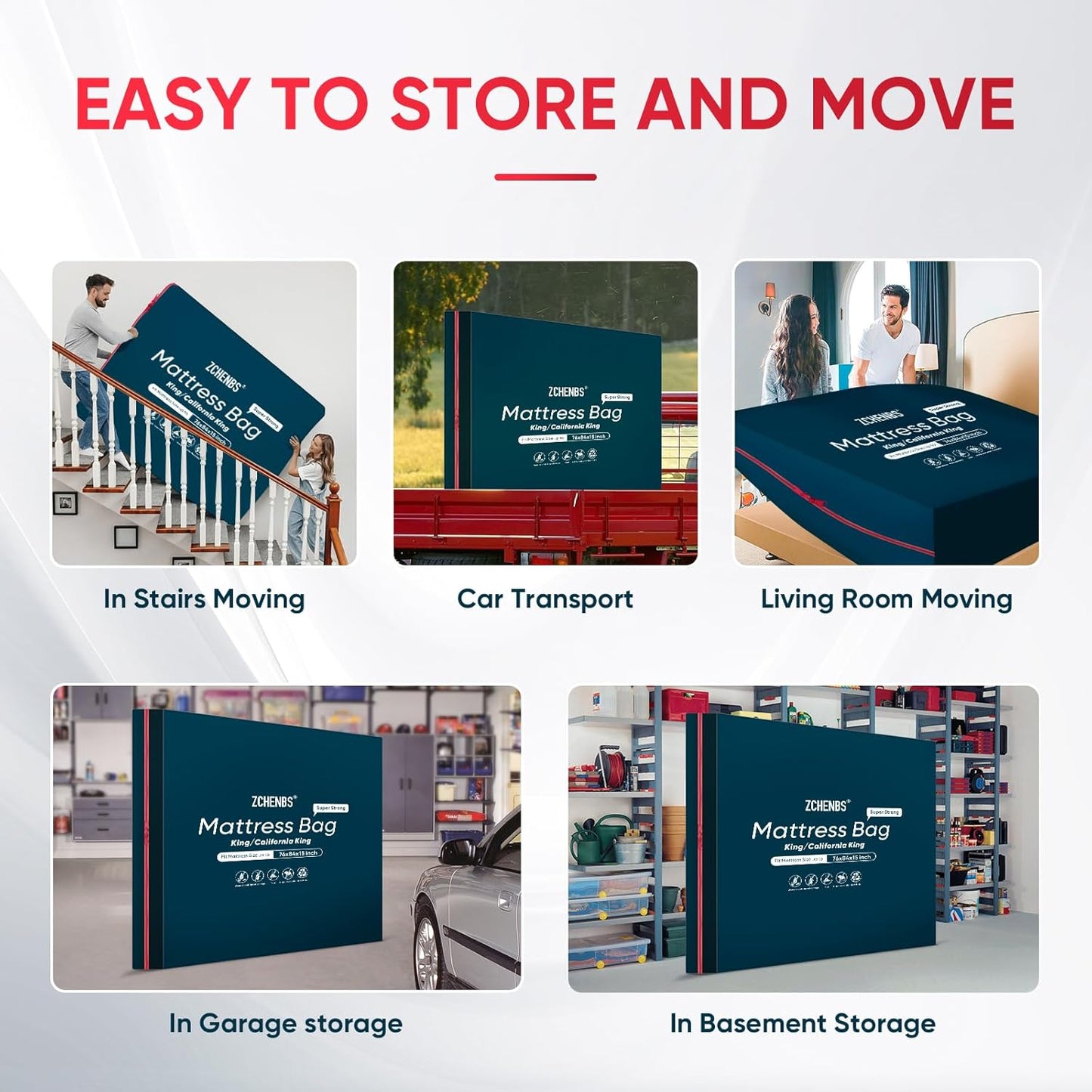 ZCHENBS® – Mattress Bags for Moving and Storage,Mattress Bag with Zippers,5 Mil Ultra-Thick Bed Bag,Waterproof,Anti-Tear,Heavy-Duty Mattress bag (Black, King/California King-(1 Pack))