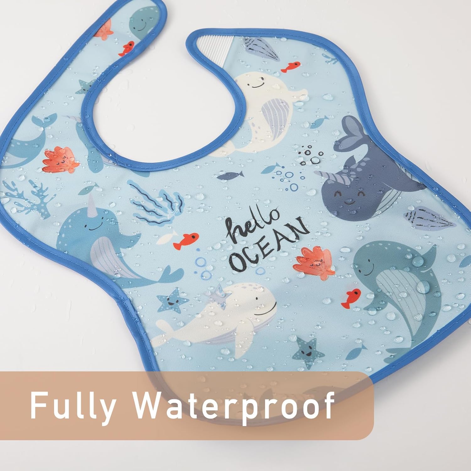 Mess Proof Baby Bib 3 Pack, Waterproof Led Weaning Baby Feeding Bibs with Food Catcher, Travel