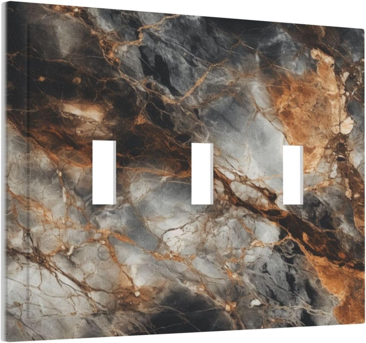 Brown Marble Granite Golden Lines Print Decorative Switch Plates 3 Gang Wall Plate Triple Toggle Light Switch Cover Faceplate Electrical Wall Panels for Bathroom Kitchen Decor