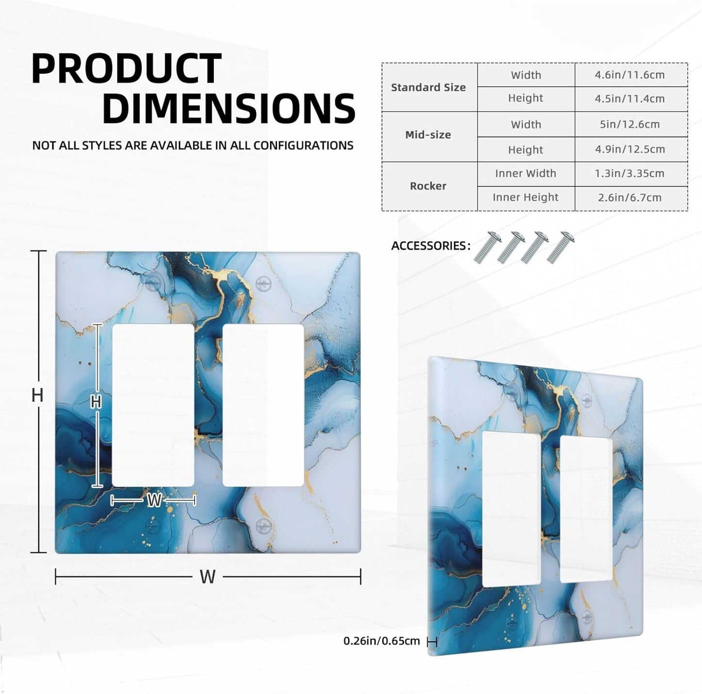 Decorative Outlet Covers Modern Abstract Blue Gold Line Marble 2 Gang Wall Plate Double Rocker Two Switch Wall Cover Plate Light Switch Cover Plate Faceplate for Bedroom Home Decor