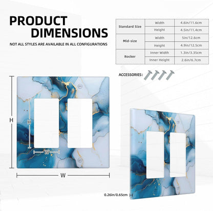 Decorative Outlet Covers Modern Abstract Blue Gold Line Marble 2 Gang Wall Plate Double Rocker Two Switch Wall Cover Plate Light Switch Cover Plate Faceplate for Bedroom Home Decor