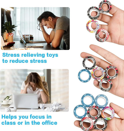 12Pcs Magnetic Rings Fidget Toys Spinner Set,Finger Magnet Rings Endless Hours of Fun ADHD Stress Relief Fidget Spinner for Relieve Anxiety Birthday for Adults Teens Kids