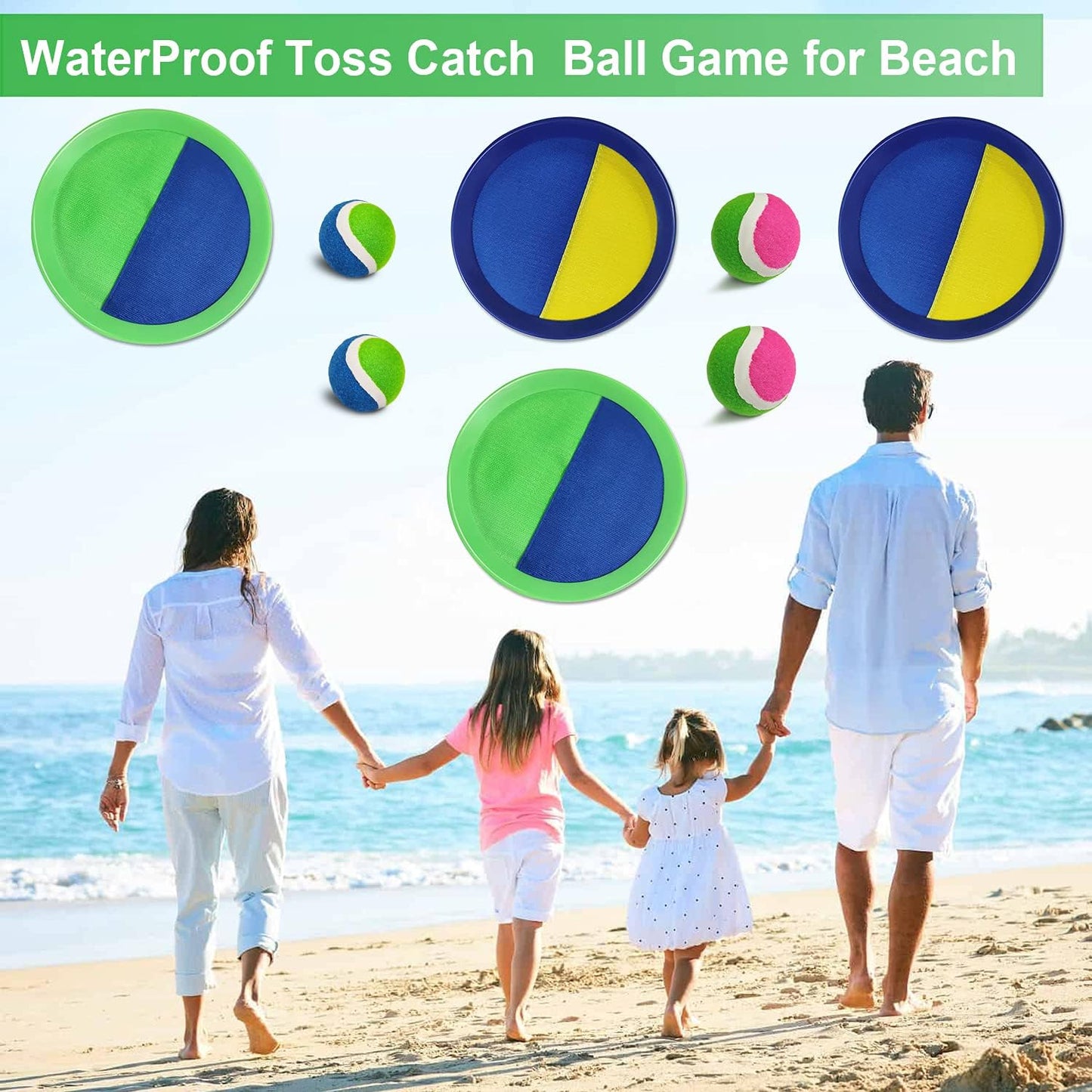 Jalunth Ball Catch Set Game Toss Paddle Beach Toys Back Yard Outdoor Games Pool Backyard Target Throw Sticky Mitt Set Age 3 4 5 6 7 8 9 10 11 12 Years Old Boys Girls Kids Easter Gifts Pink Blue 2 Pack